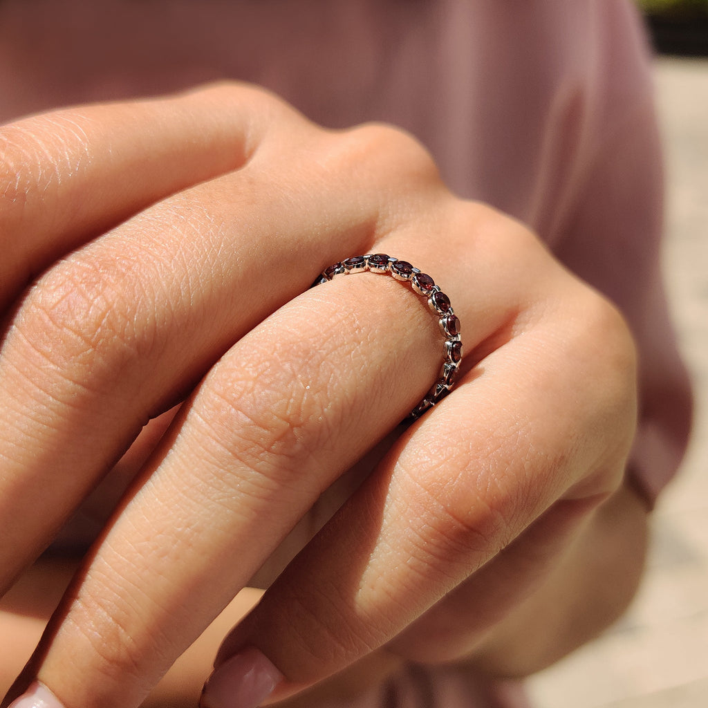 Round Cut Garnet Wedding Ring