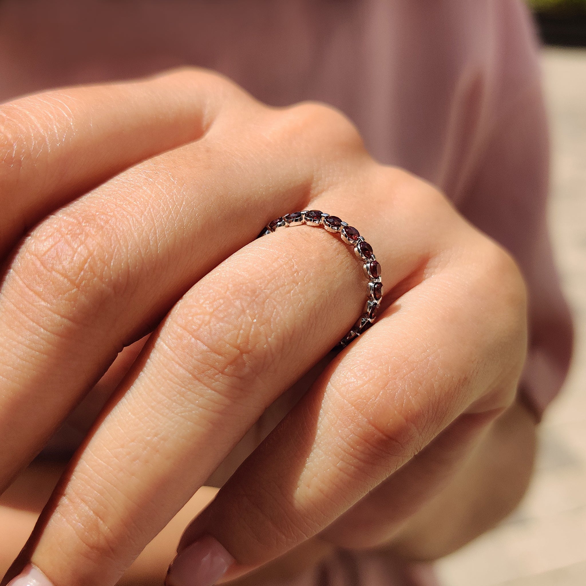 Round Cut Garnet Wedding Ring