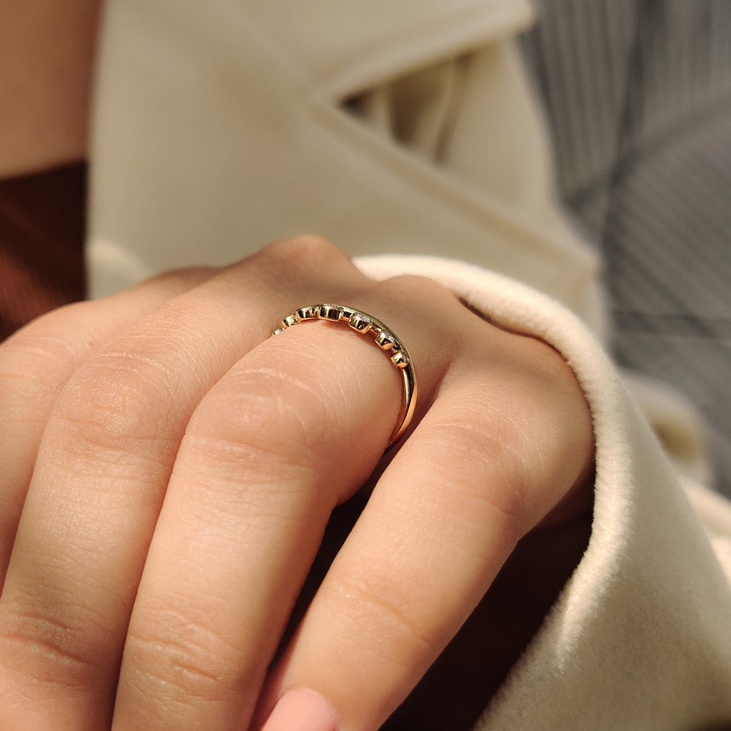 Bezel Set Curved Gold Wedding Band