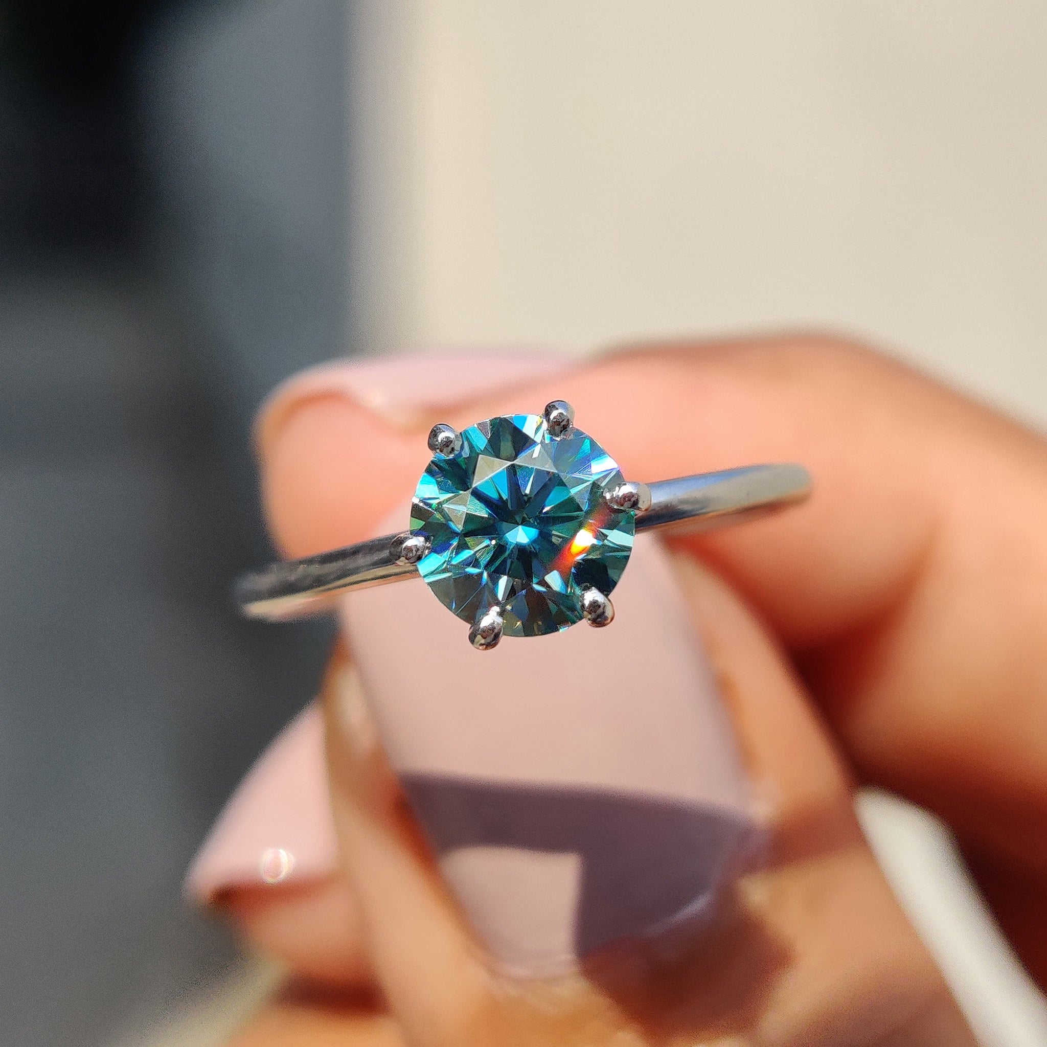 Green Stone Round Solitaire Engagement Ring Main image