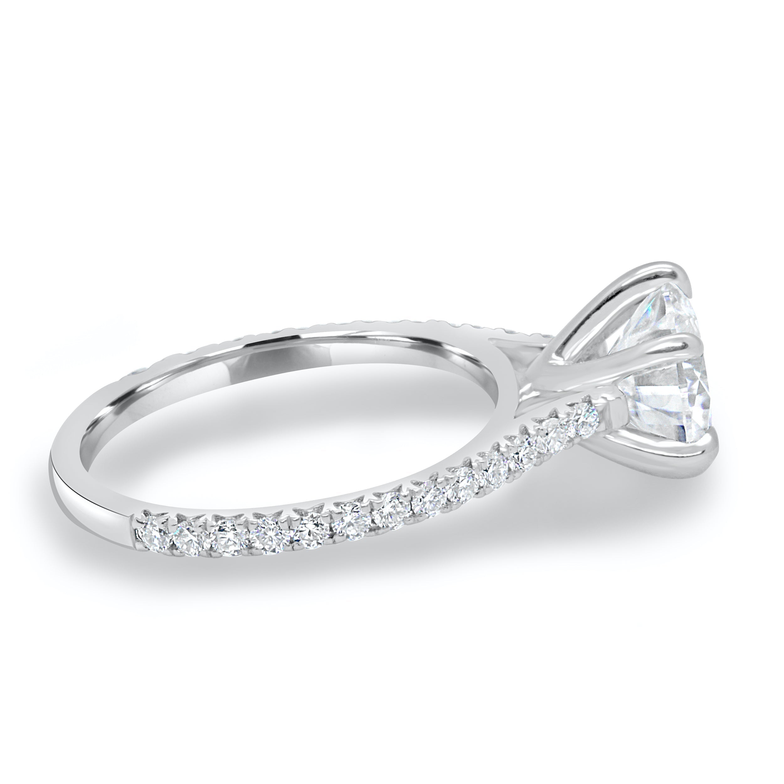 1.35 CT  Round Cut Pave Style Moissanite Engagement Ring