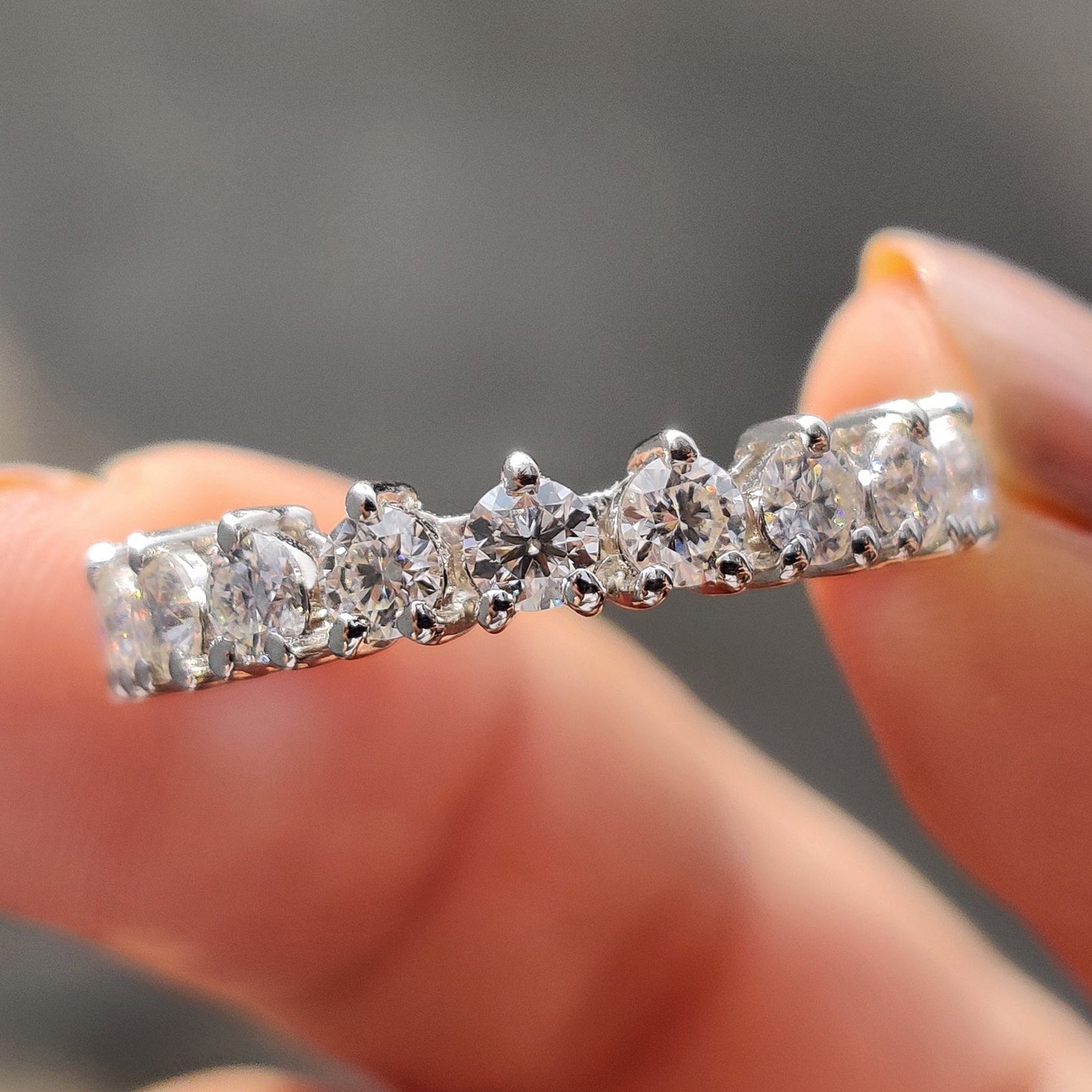 Moissanite Half Eternity Band With Round Cut