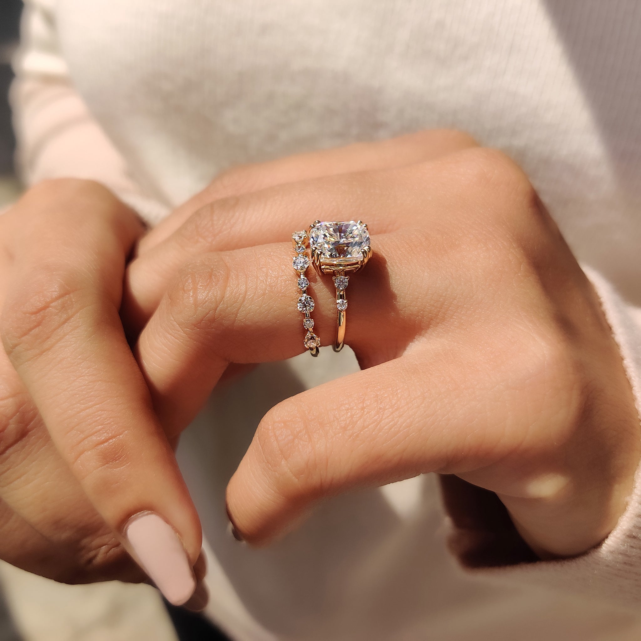 Elongated Cushion Cut Engagement Ring in Double Prong Setting
