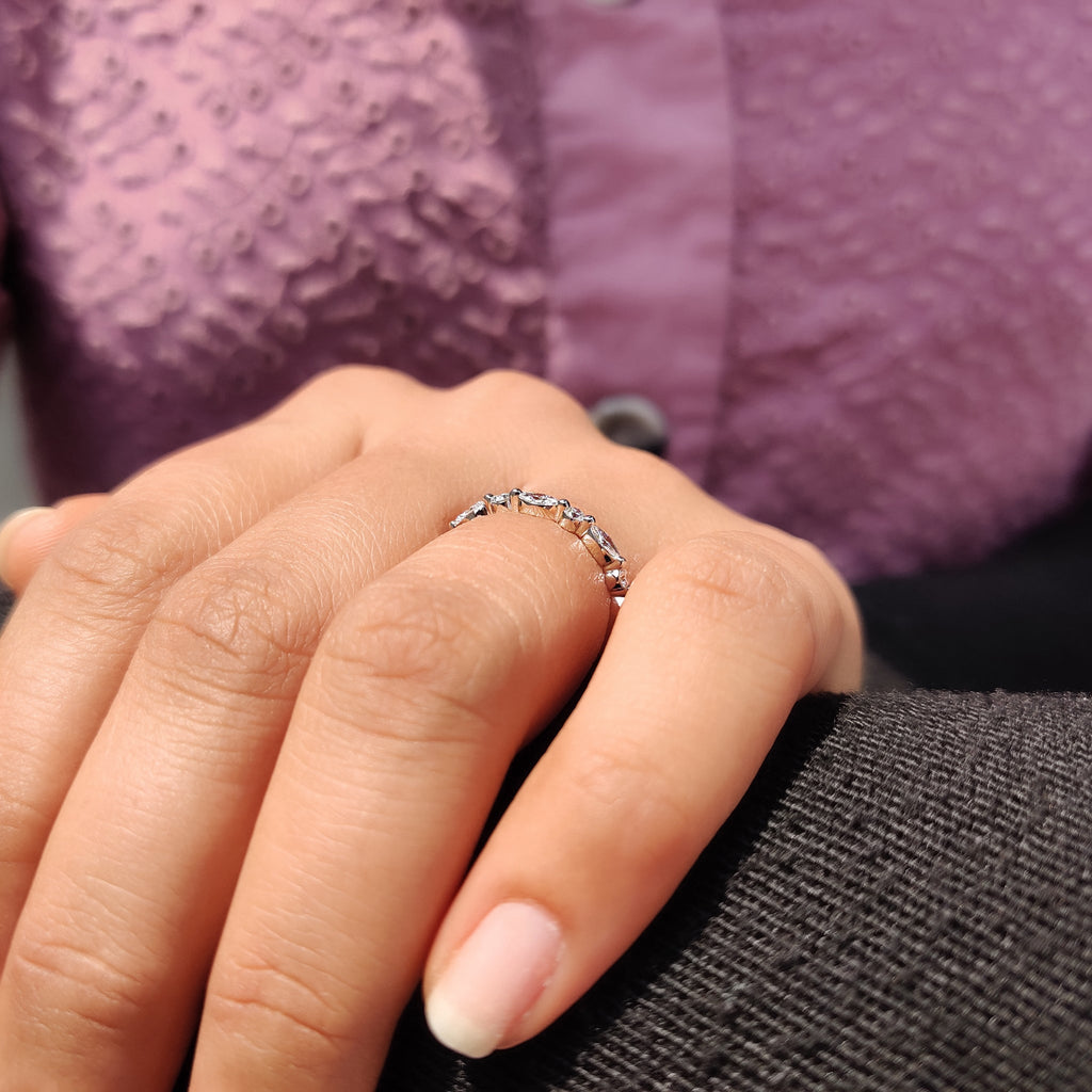 White Gold Diamond Band With Marquise And Round Cut