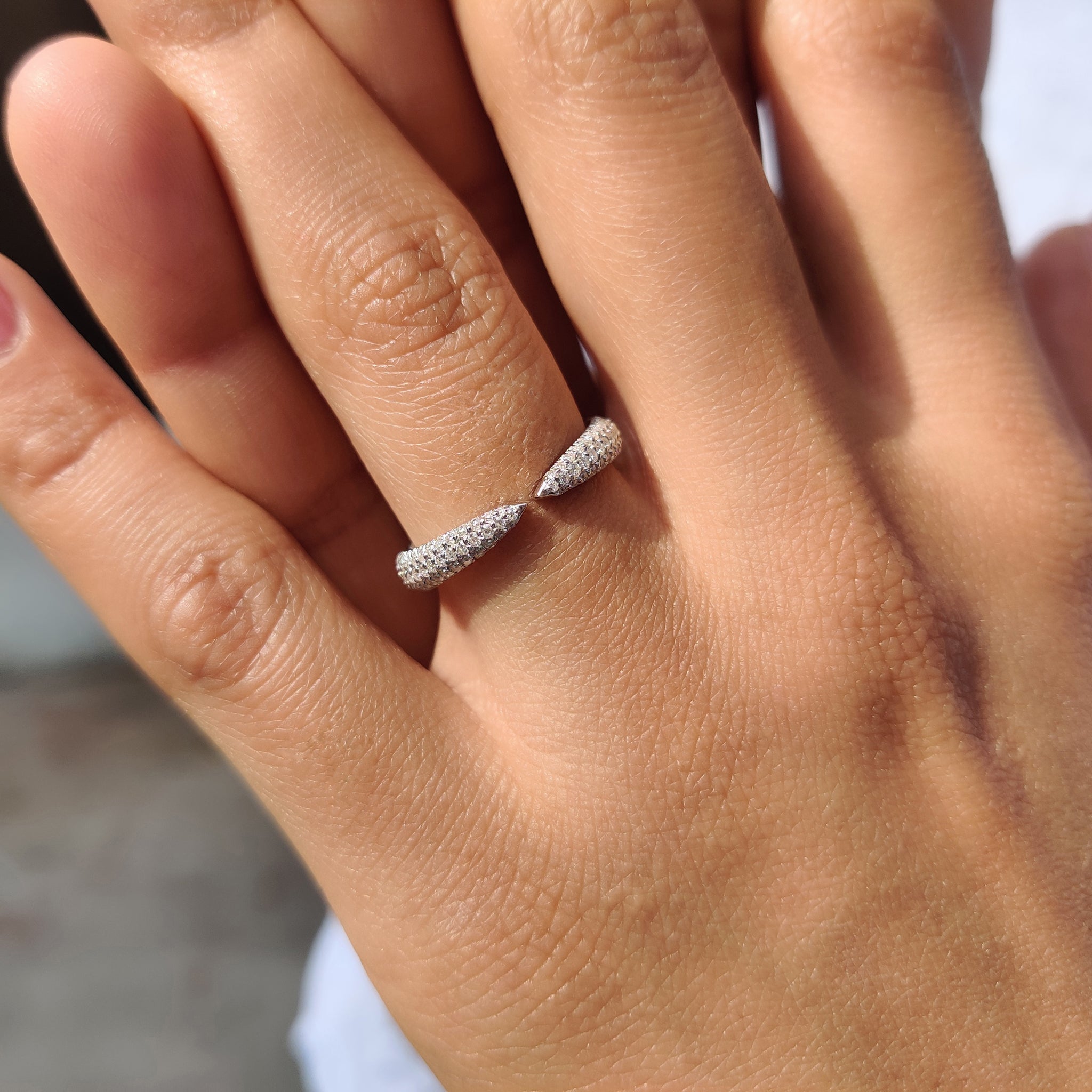 Three Side Pave Open Wedding Band With Round Cut