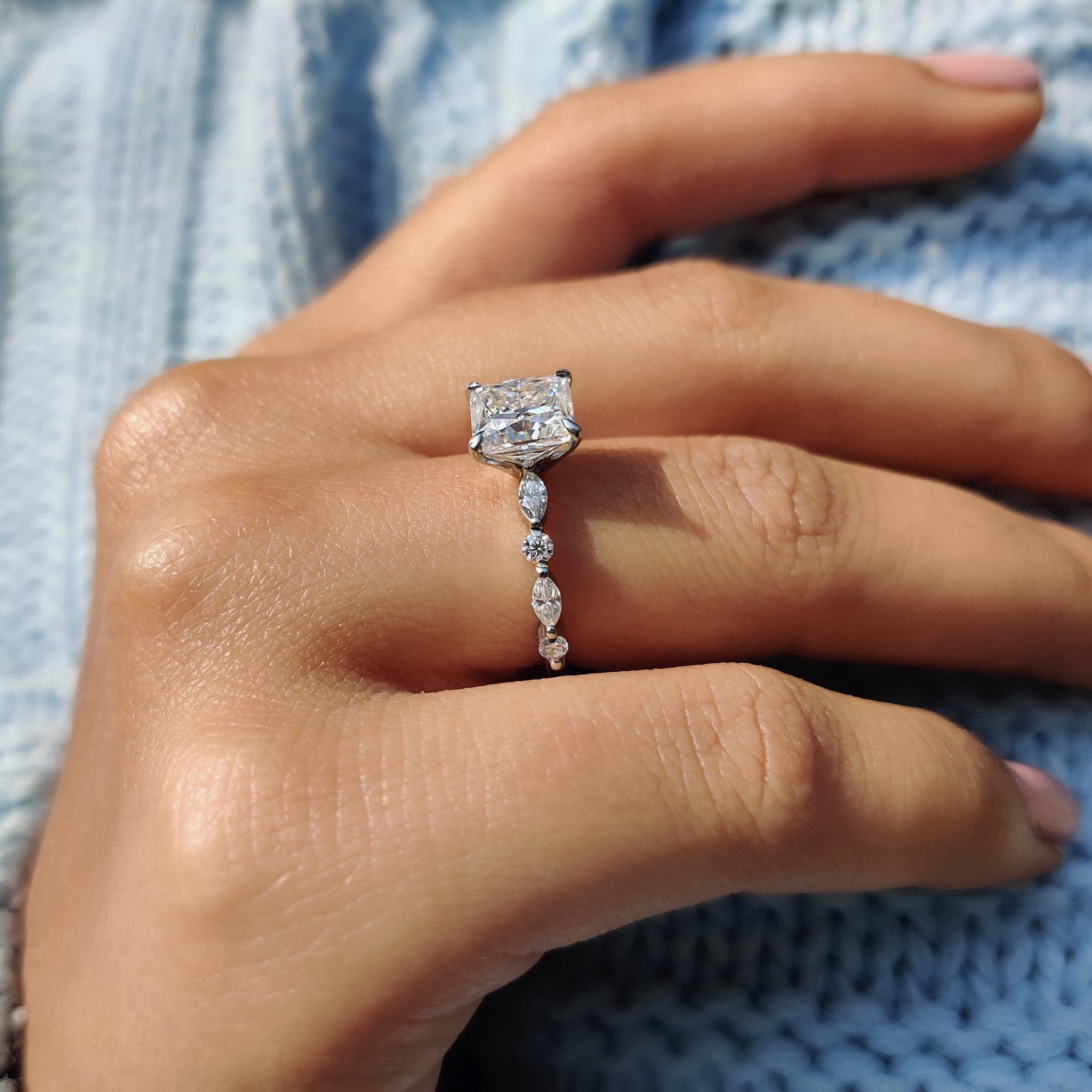 Princess Cut Moissanite Ring With Pave Setting Secondary image