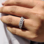 Round Cut Three Row Pave Wedding Band
