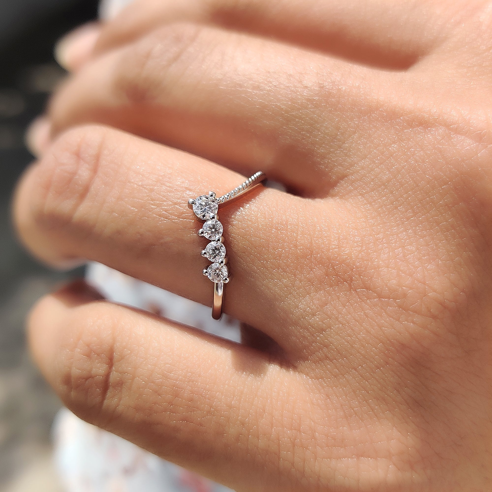 Round Cut Chevron Wedding Band With Milgrain Detail