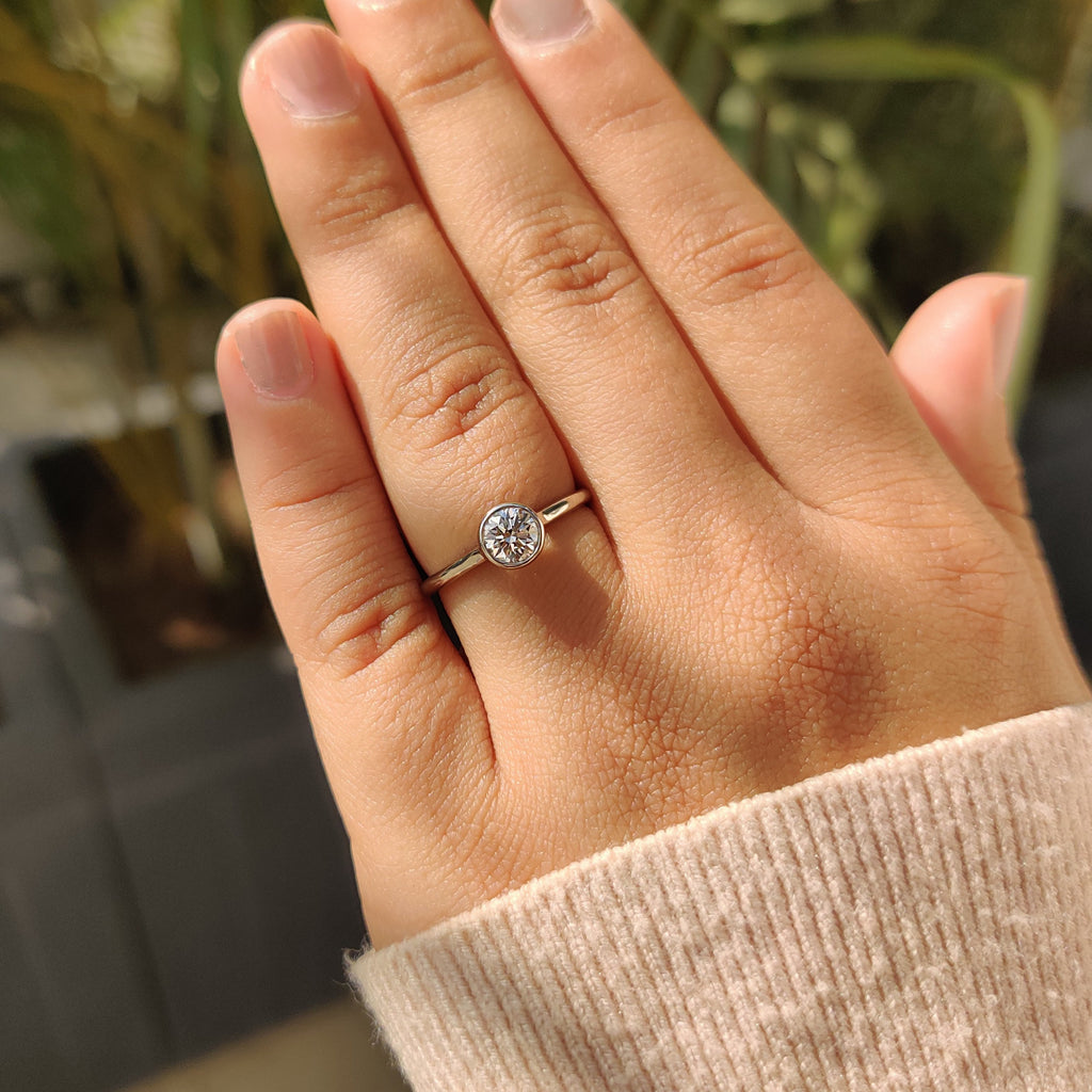 White Gold Round Diamond Bezel Setting Engagement Ring