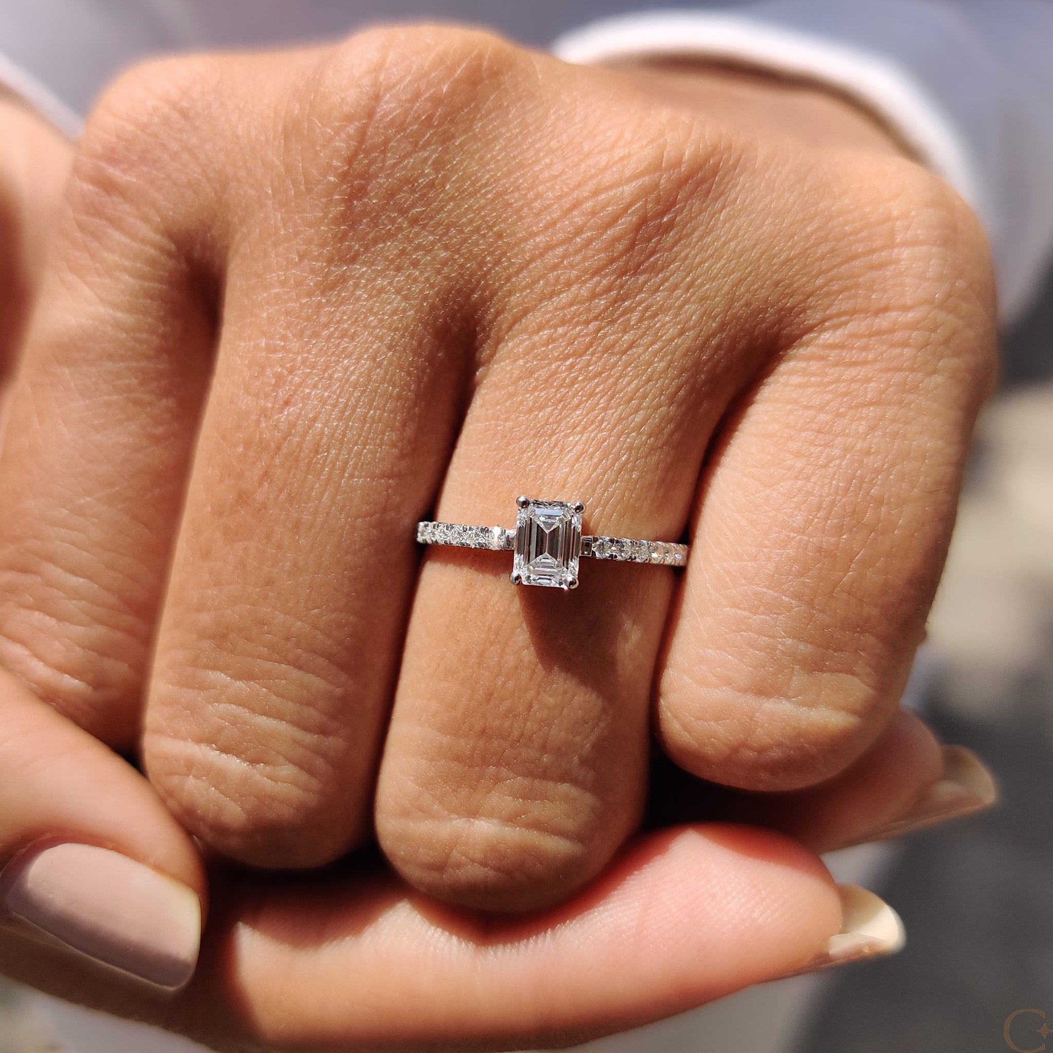 Emerald Pave Ring With Secure Four Prong Setting Secondary image