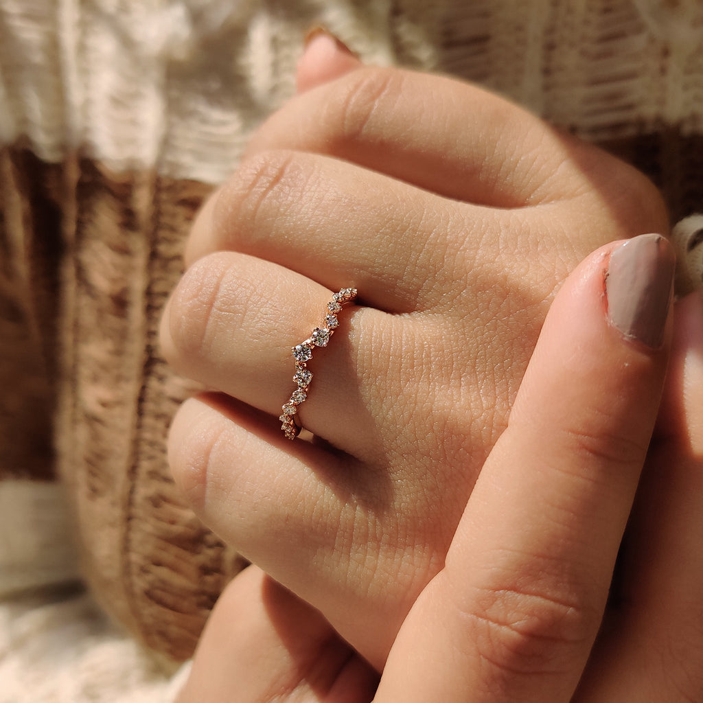 Rose Gold Diamond Wedding band With Curved Style