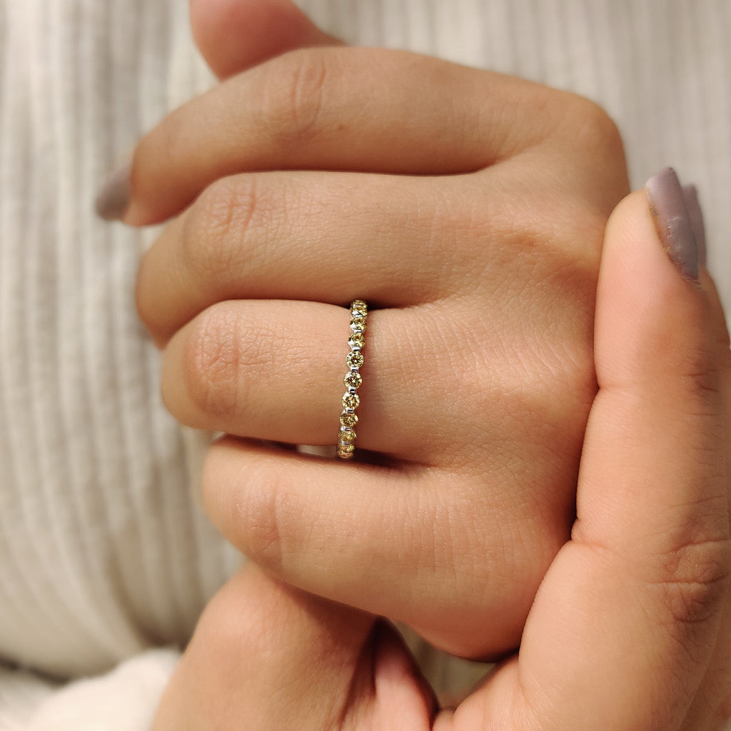 Yellow Diamond Wedding Band With Round Cut