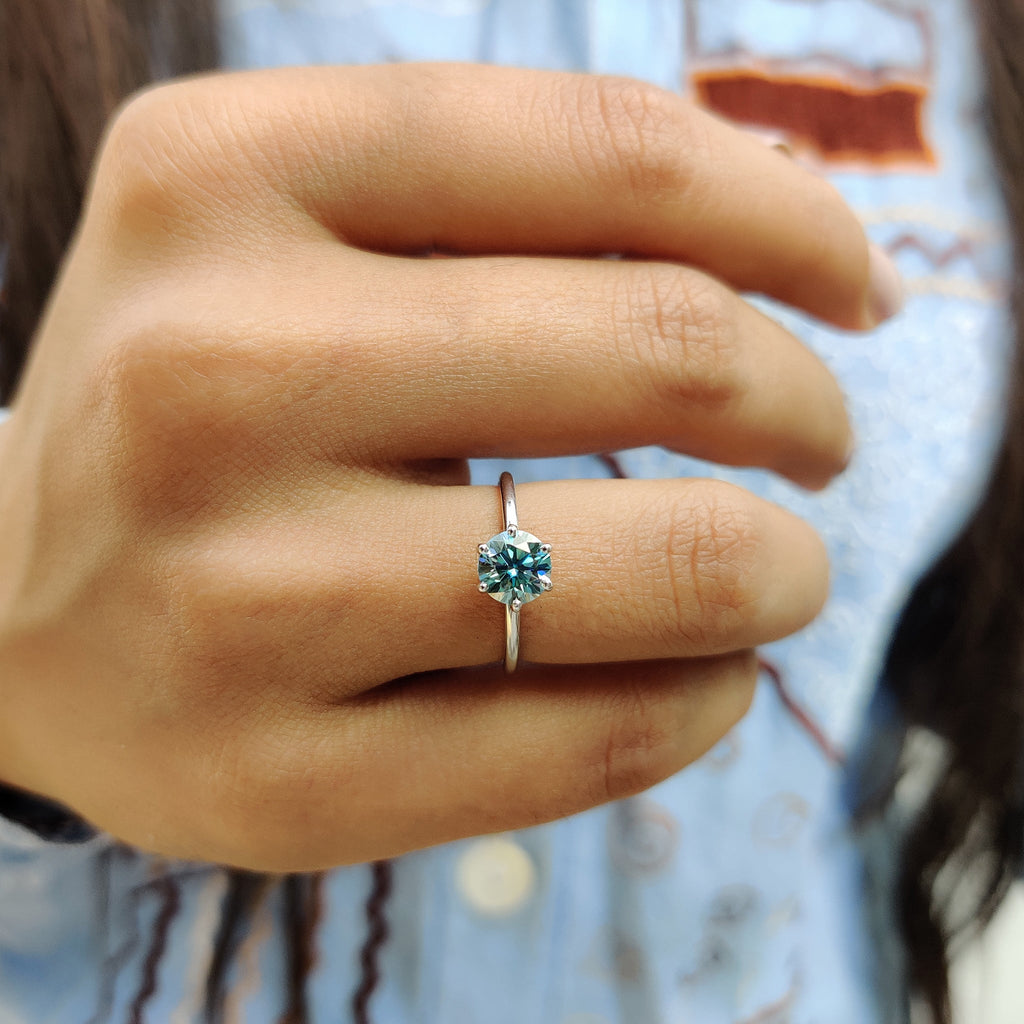 Green Stone Round Solitaire Engagement Ring