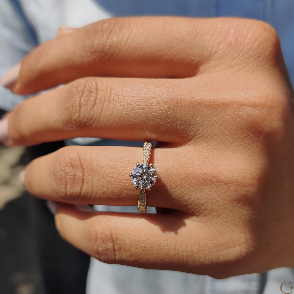 Round Cut Engagement Ring with Tapered Pave Setting