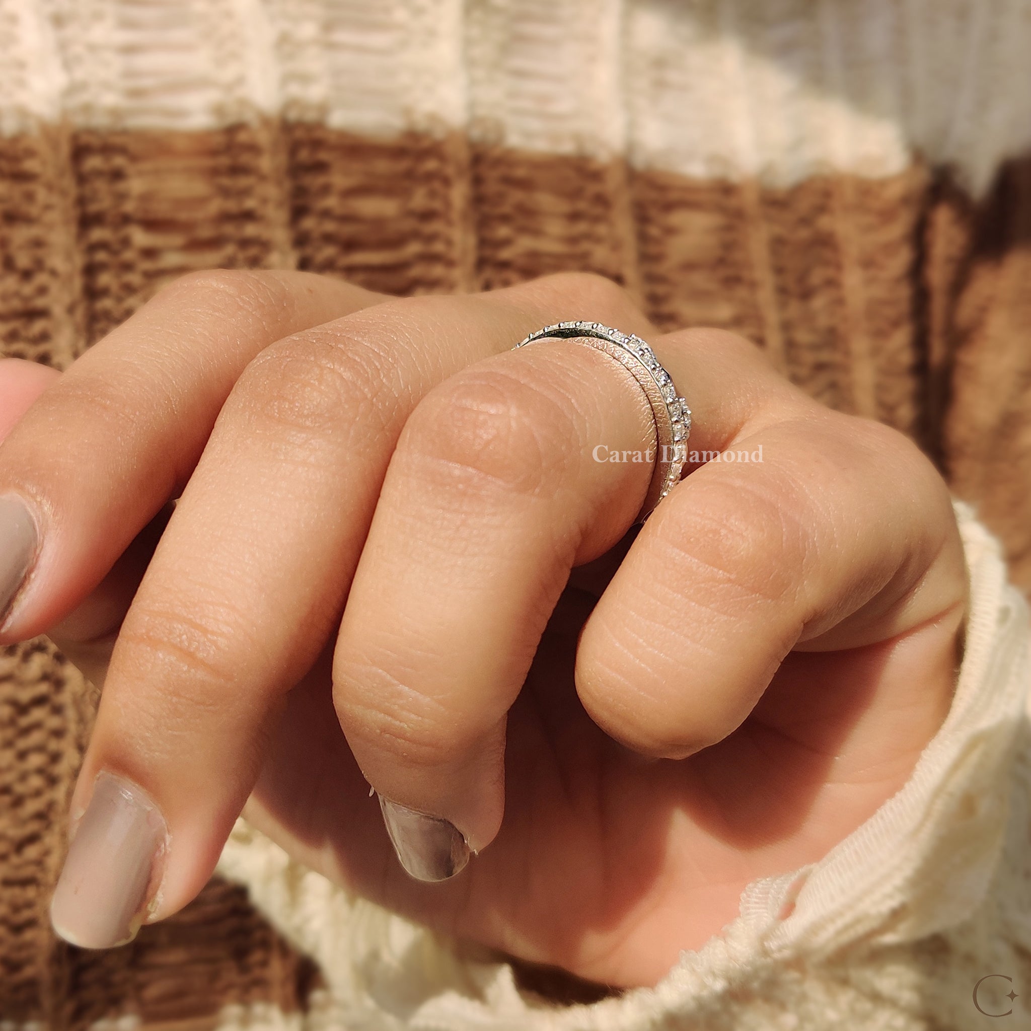 Double Wedding Band In Round Diamond Half Eternity Design