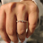 Round Cut Yellow Gold Diamond Wedding Band With Marquise Outline