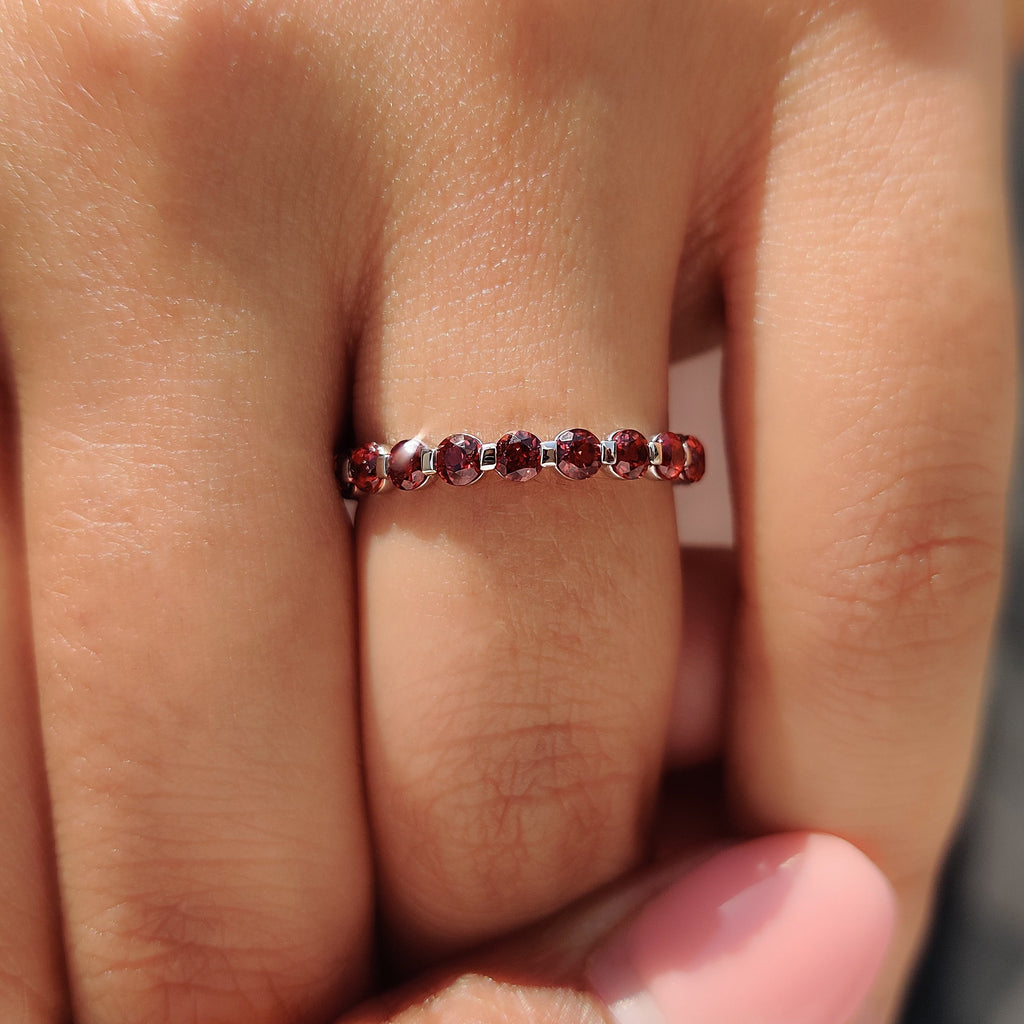 Round Cut Garnet Wedding Ring