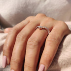 Round Cut Stackable Wedding Band In Double Row Chevron Style