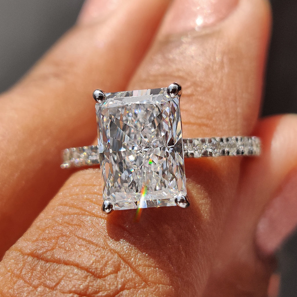 Radiant Engagement Ring With Pave Diamonds