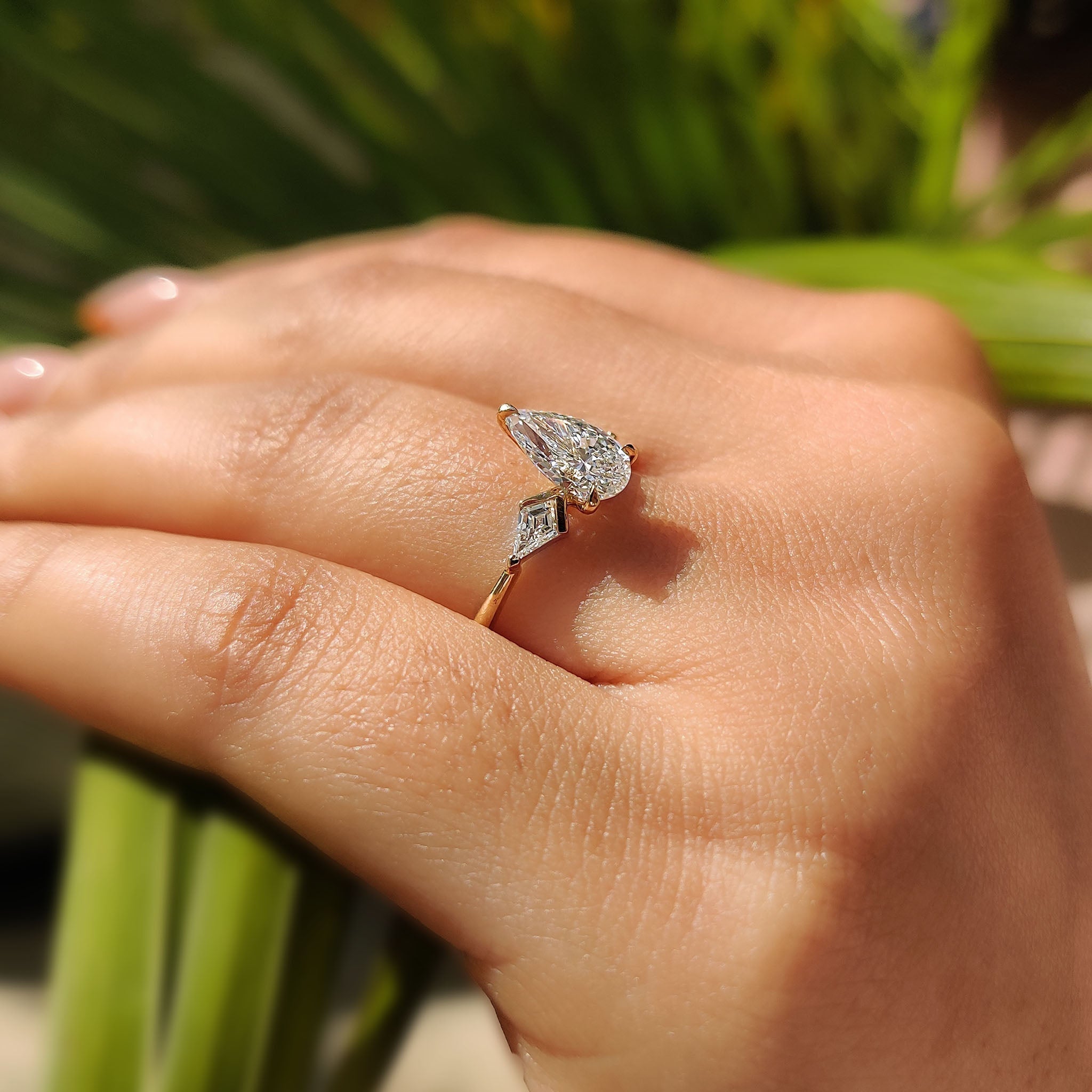 3 Stone Pear Cut Diamond Engagement Ring