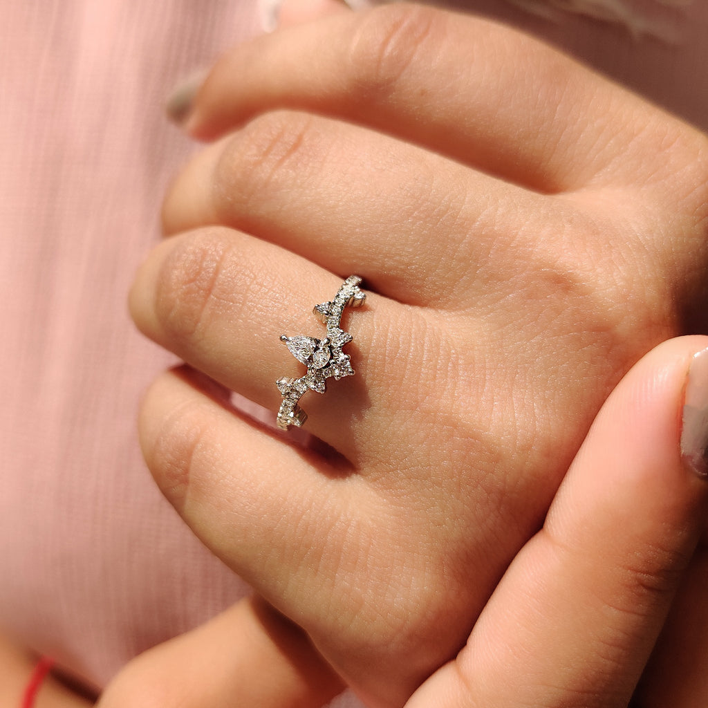 Pear Cluster Diamond Ring In Curved Style