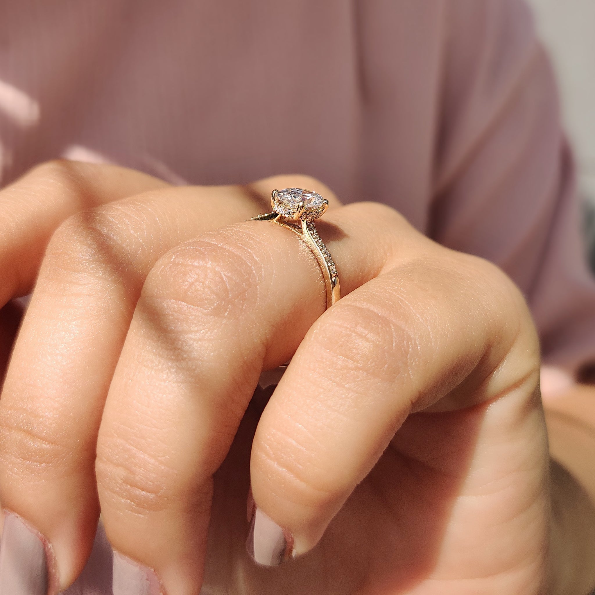 Oval Pave Engagement Ring In Yellow Gold