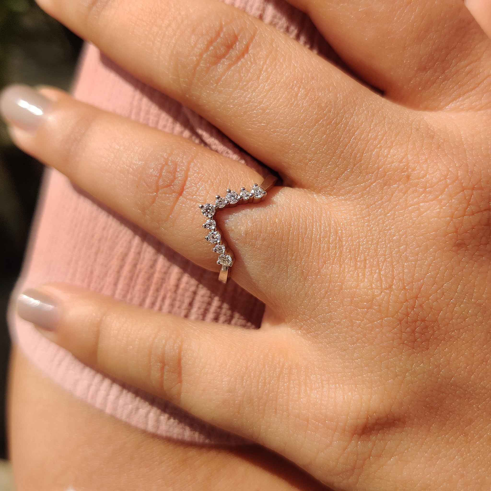 V Shaped Wedding Band With Round Cut