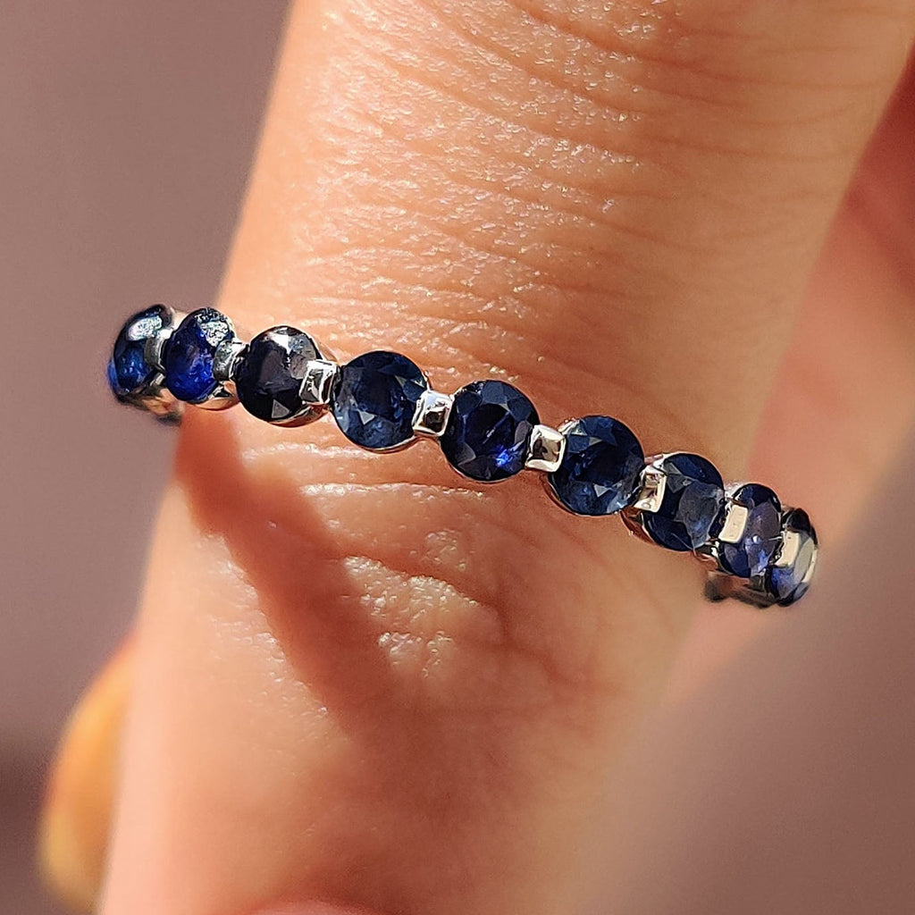 Round Cut Blue Sapphire Wedding Band