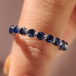 Round Cut Blue Sapphire Wedding Band