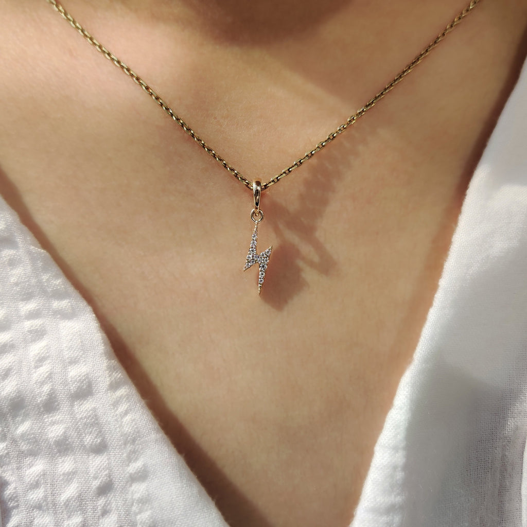 Round Diamond Lighting Bolt Yellow Gold Pendant
