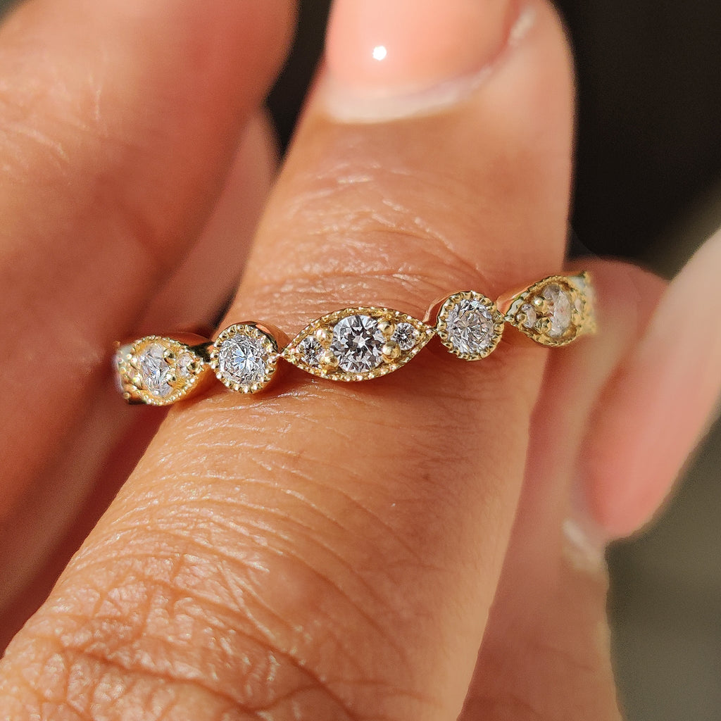Yellow Gold Milgrain Diamond Wedding Band