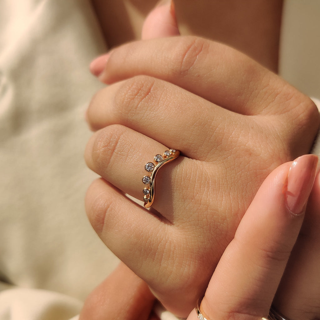 Bezel Set Curved Gold Wedding Band