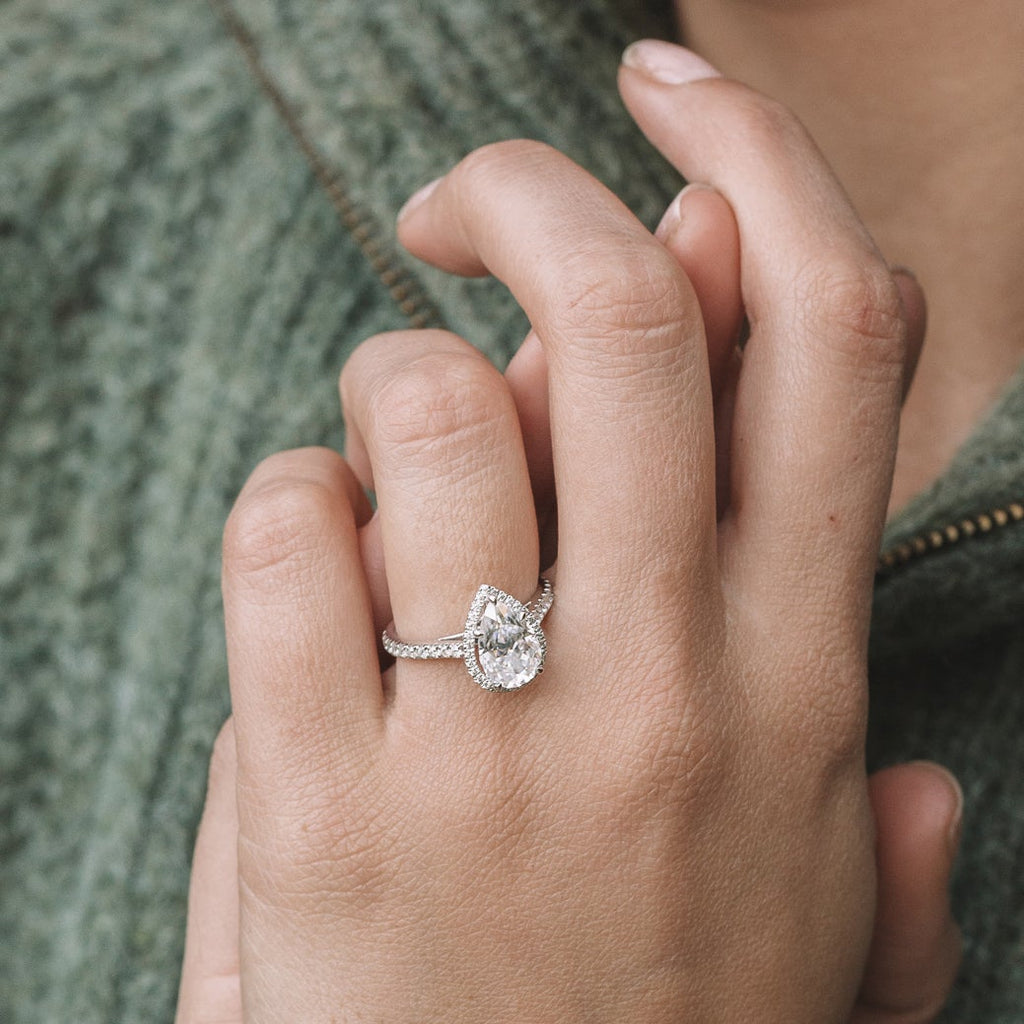 1.93 CT Pear Cut Moissanite Halo Engagement Ring