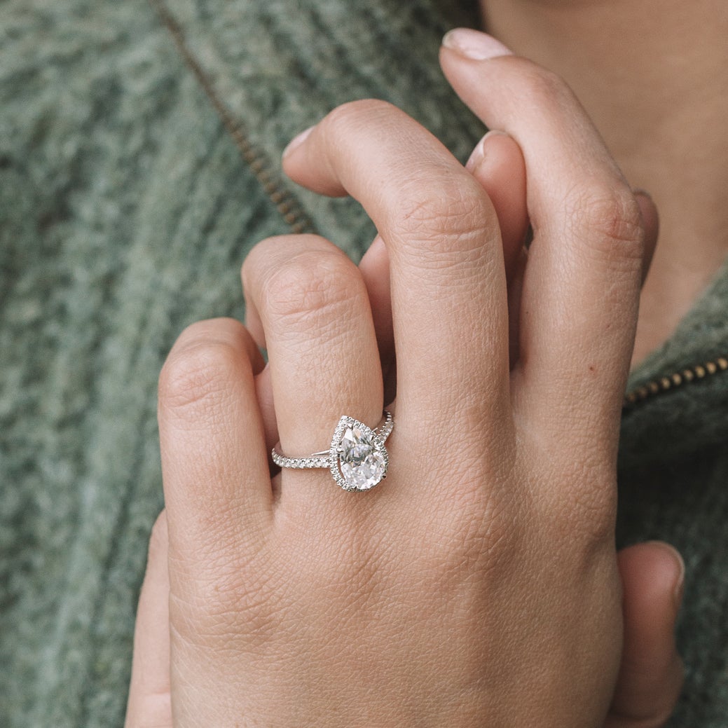1.93 CT Pear Cut Moissanite Halo Engagement Ring