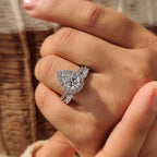 Pear Shaped Diamond Bridal Set With Round Halo Style