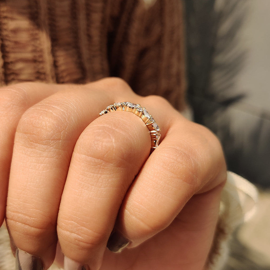 Half Eternity Style Marquise And Round Wedding Band