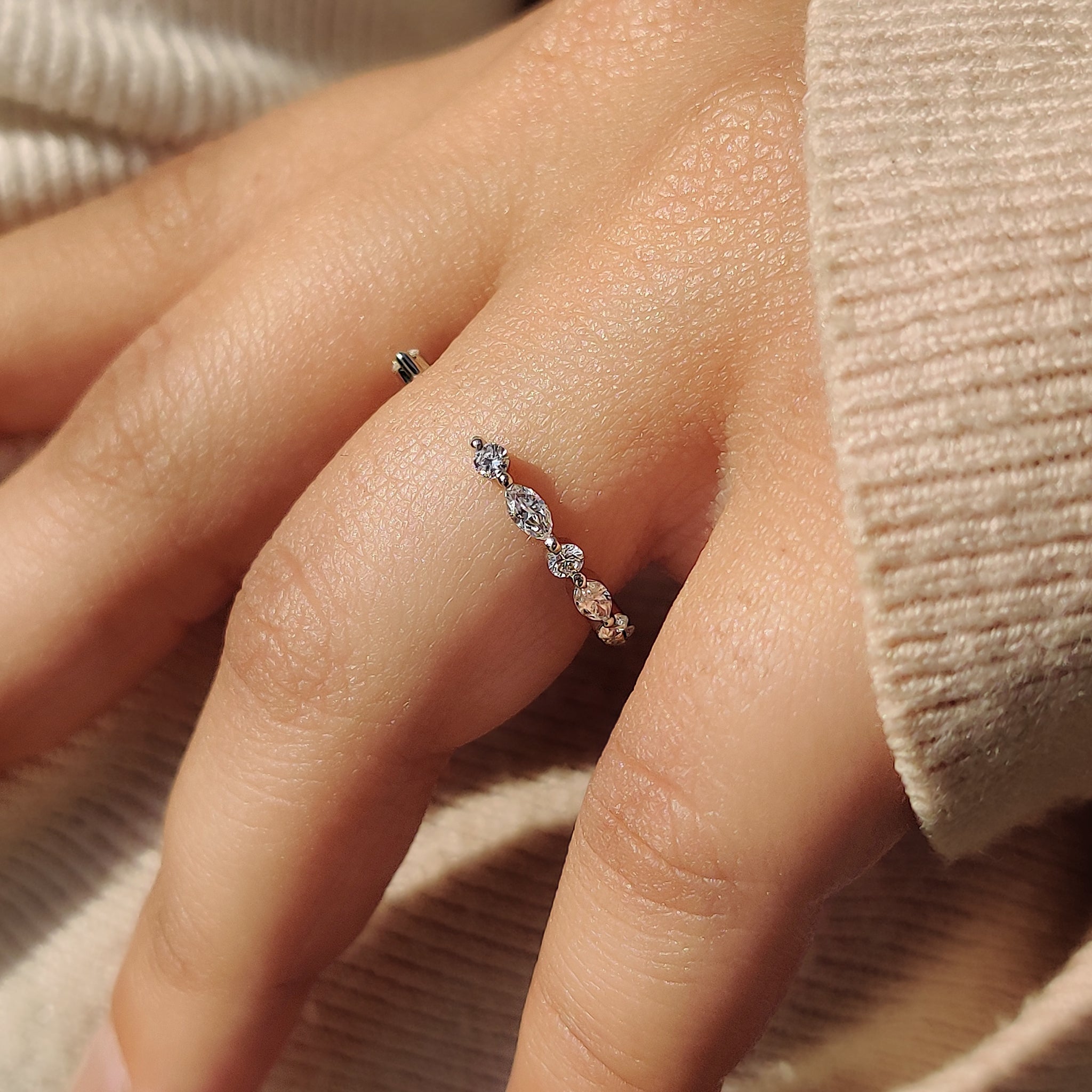 White Gold Womens Wedding Band With Marquise Diamond Secondary image