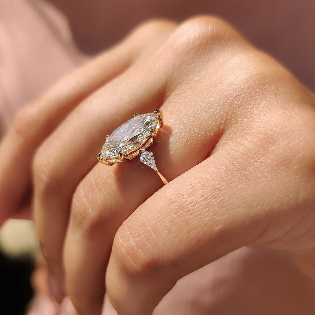 3 Stone Marquise Diamond Ring With Kite Side Stone