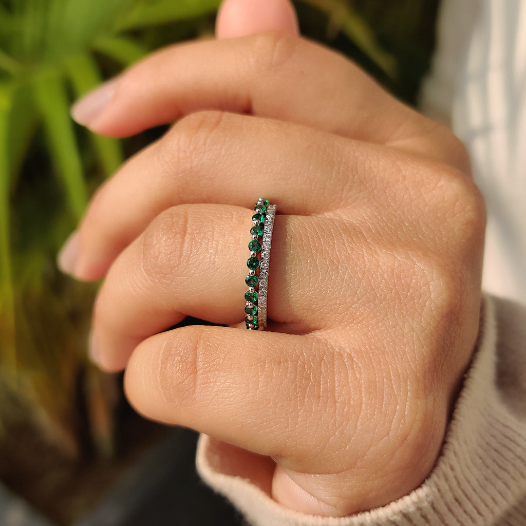 Emerald Wedding Band In Double Row Style