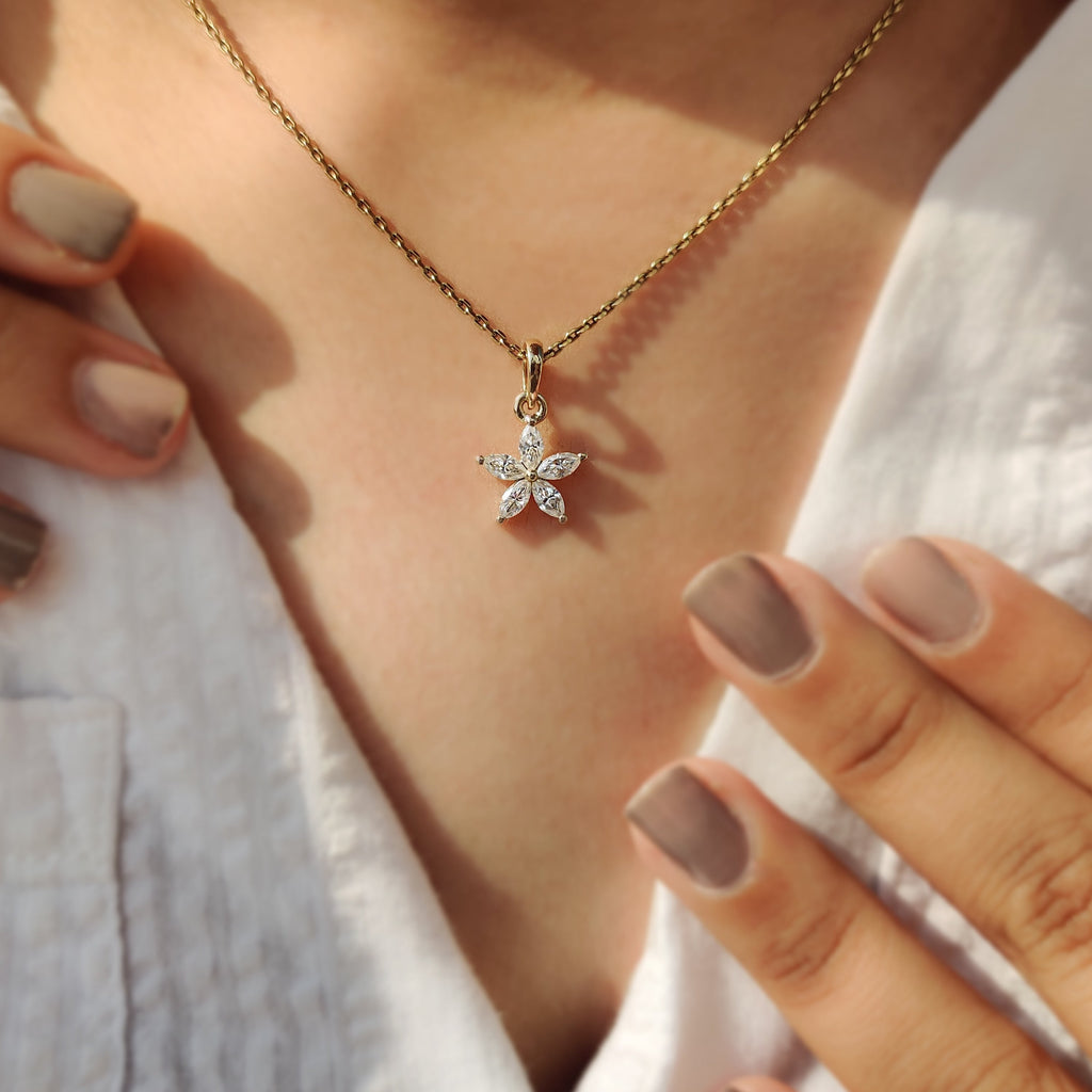 Marquise Diamond Pendant In Flower Design