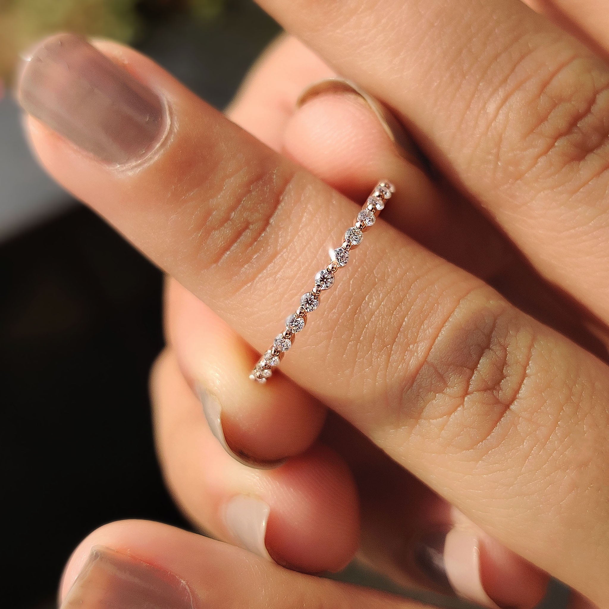 Minimalist wedding band Featuring Round Cut