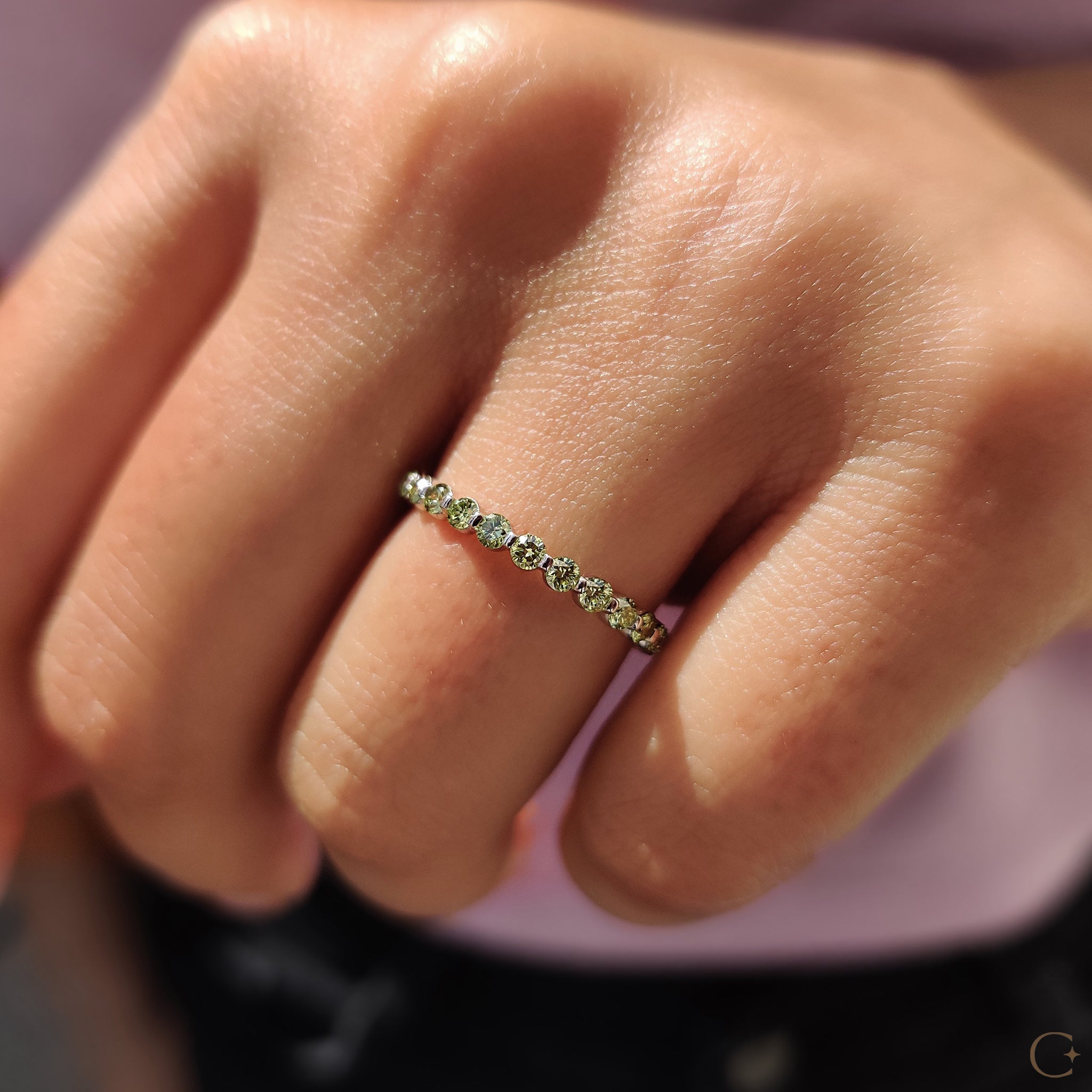 Eternity Round Cut Green Diamond Band