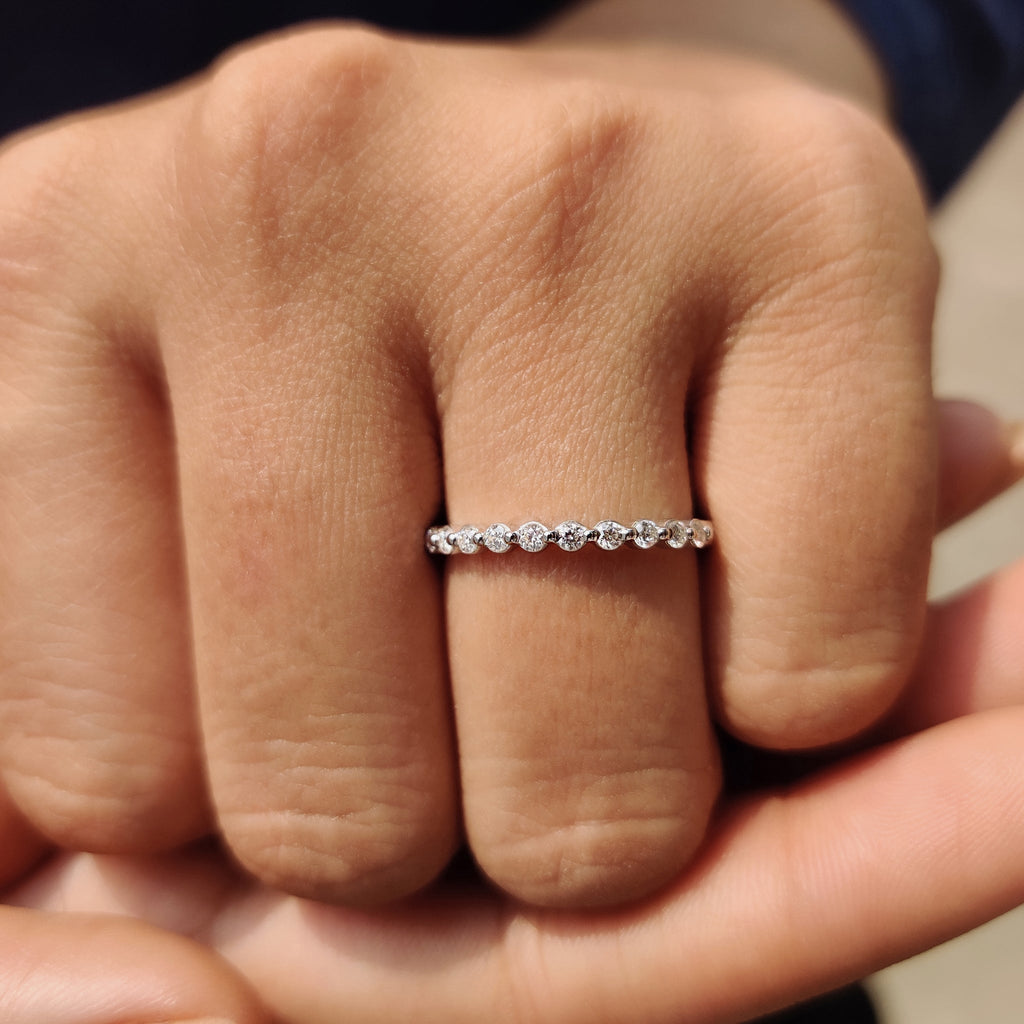 Round Cut Floating Bubble Wedding Band In Half Eternity Style