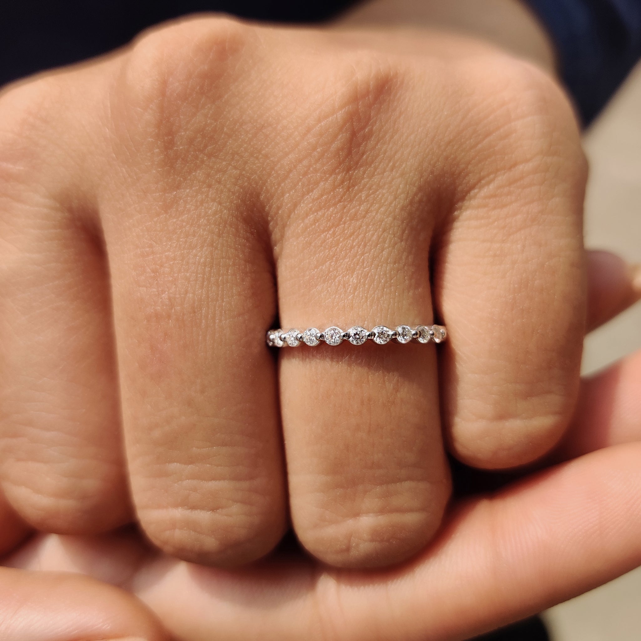 Round Cut Floating Bubble Wedding Band In Half Eternity Style