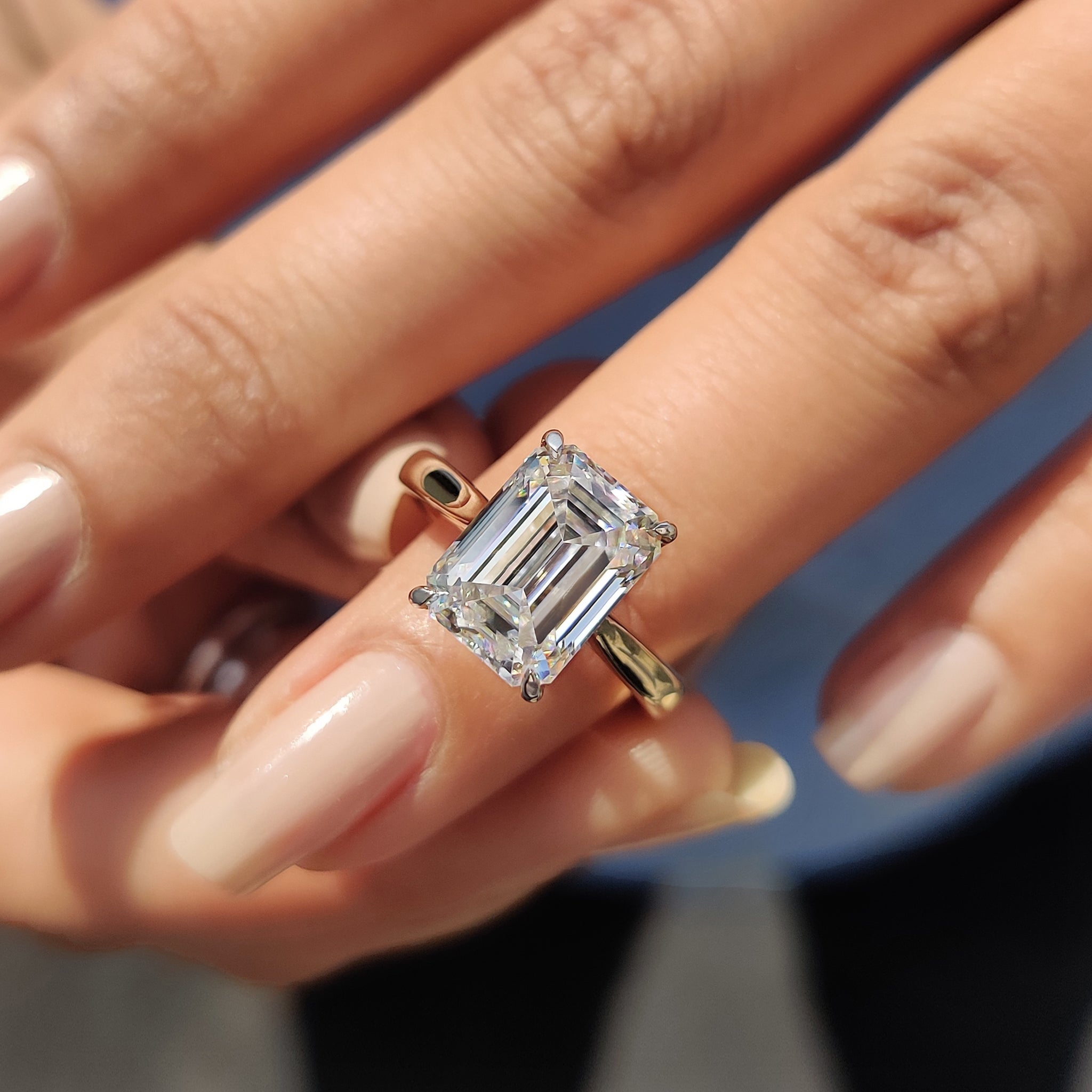 Cathedral Emerald Cut Ring With Tapered Shank Band