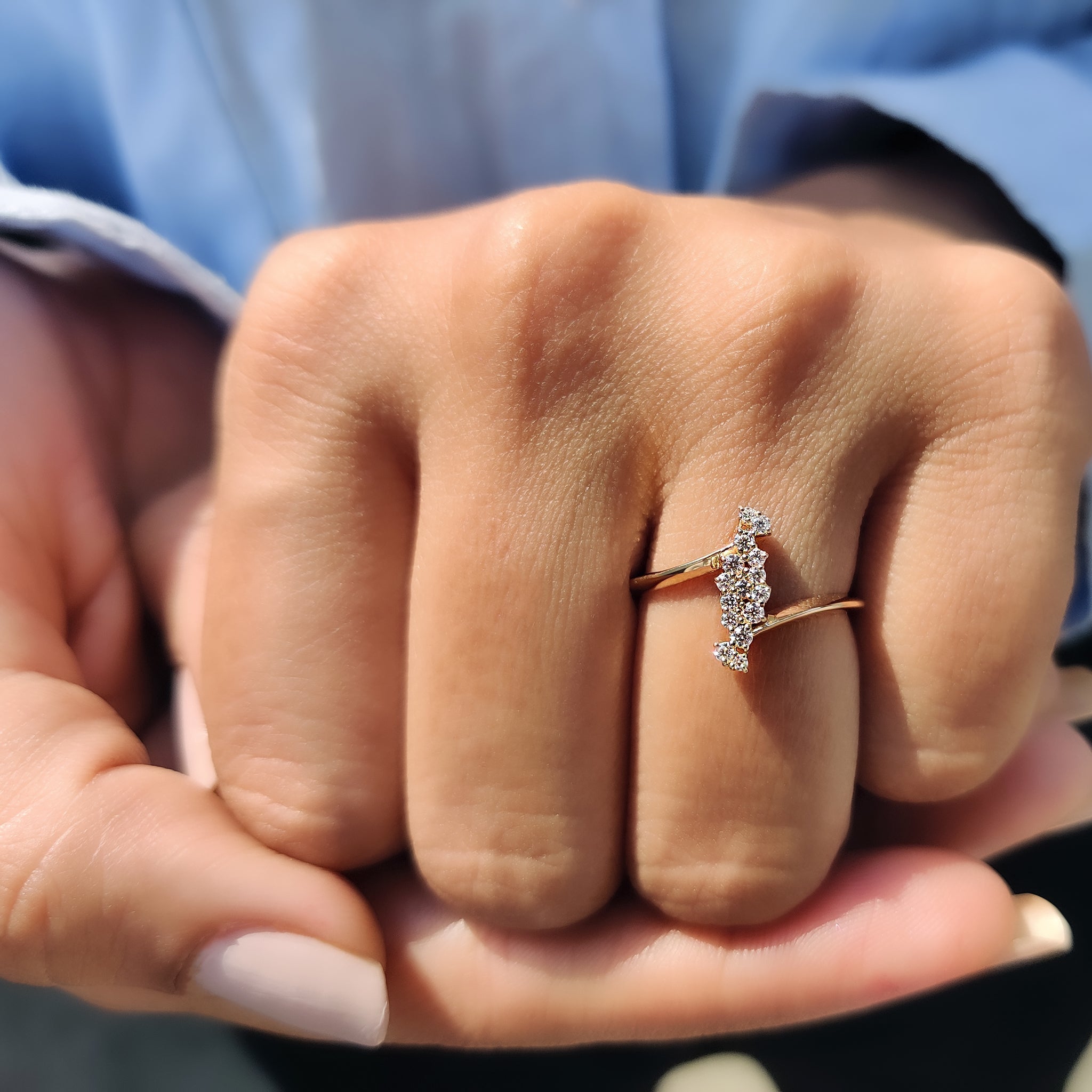 Round Cut Unique engagement ring in Cluster style