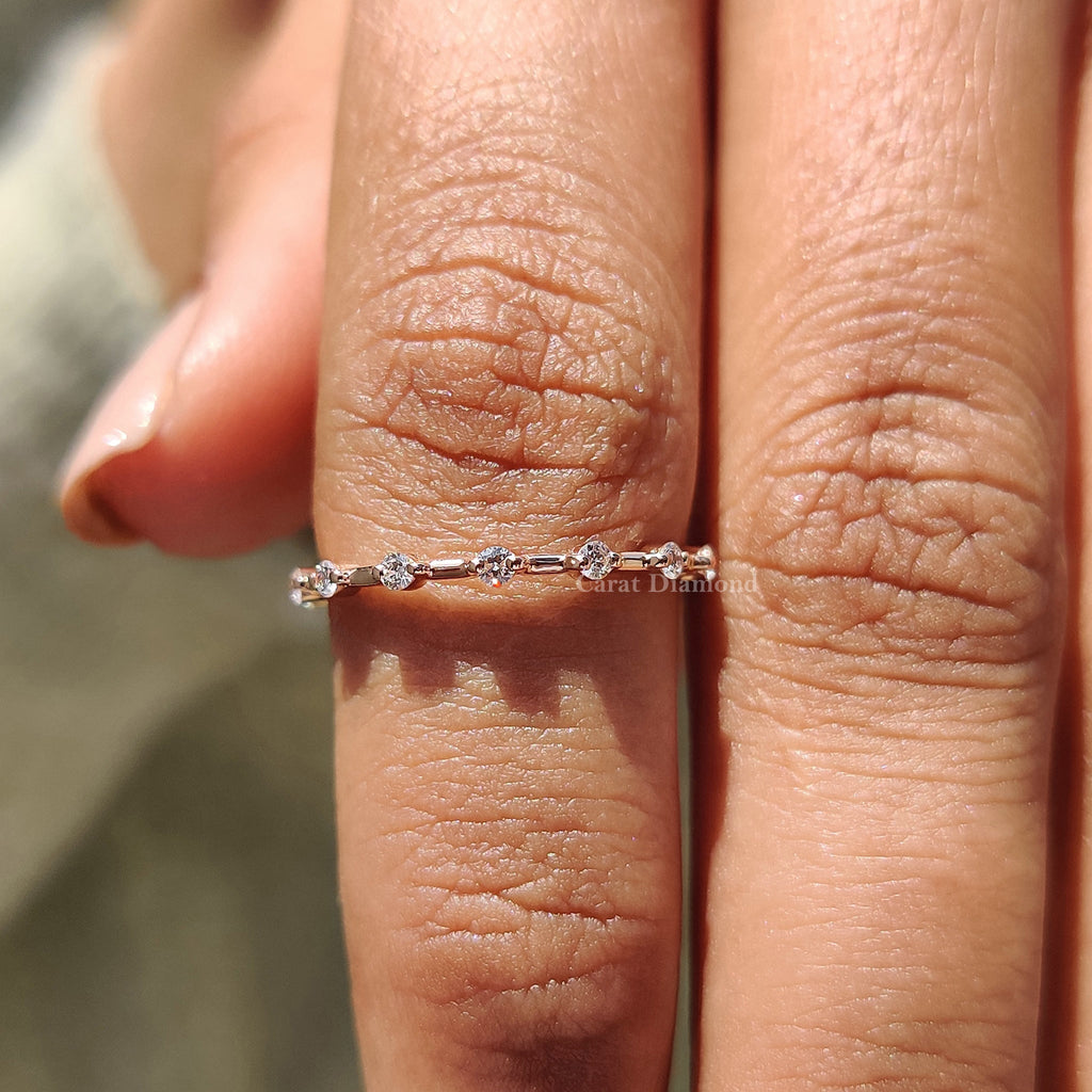 Round Cut Half Eternity Style Rose Gold Wedding Ring