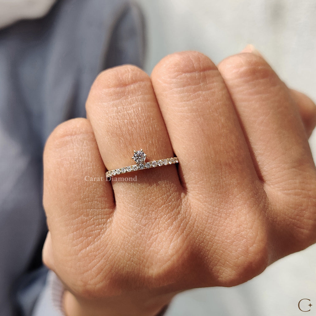 Round Diamond Wedding Band in Sleek Pave Style