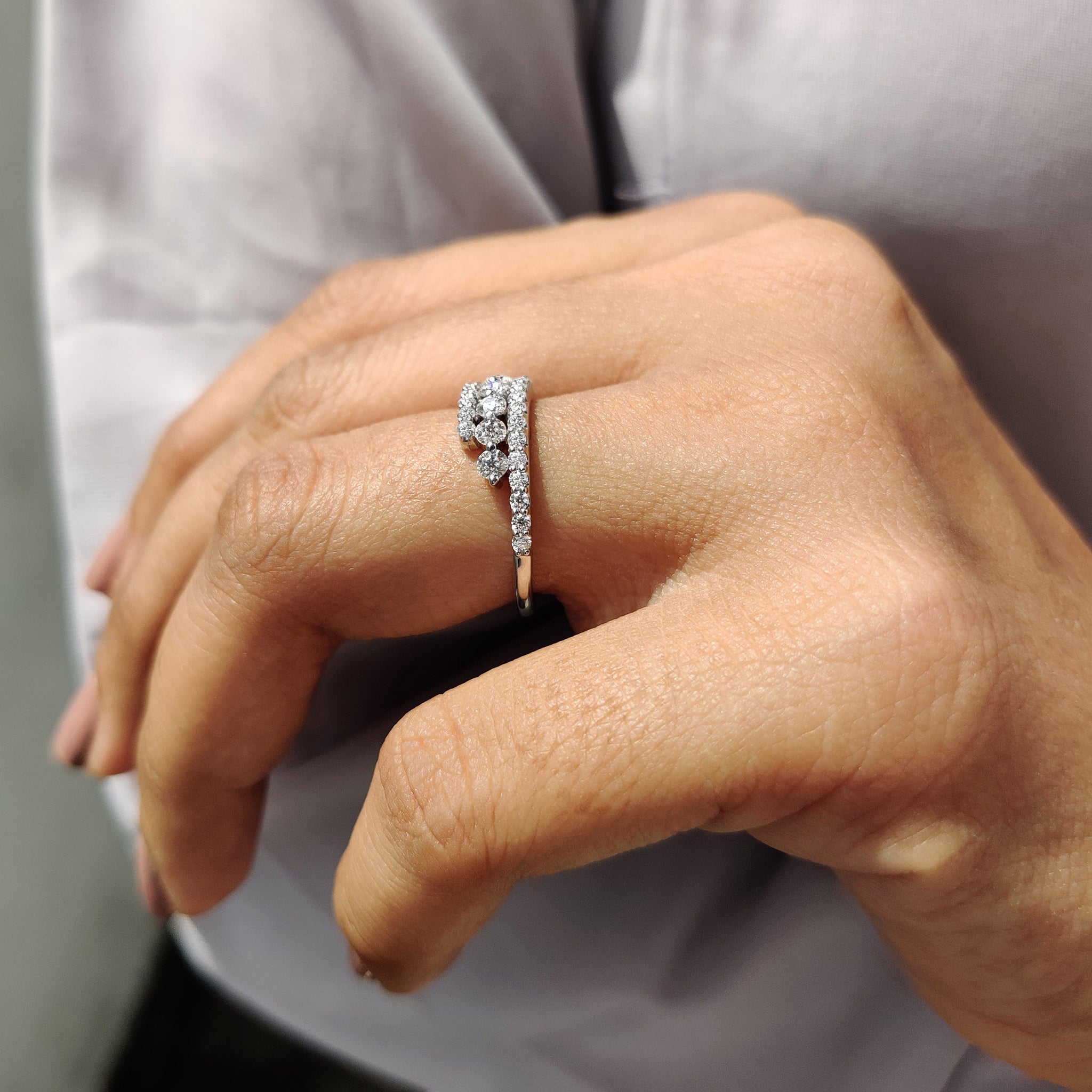 Round Cut Three Row Pave Wedding Band