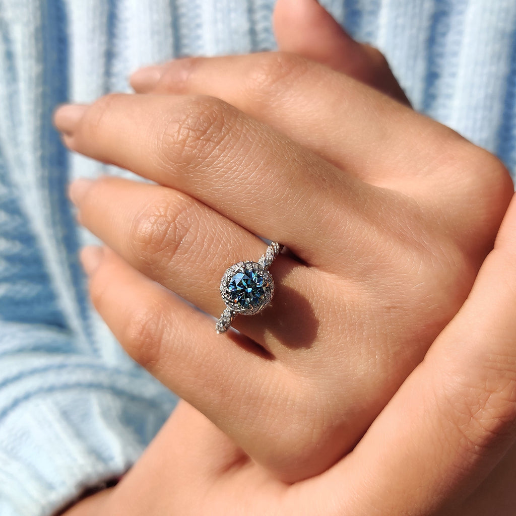 Twisted Pave And Halo Set Round Cut Ring